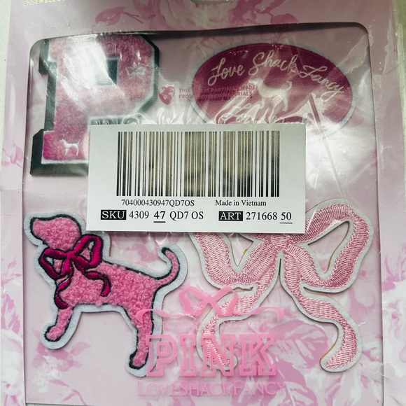 PINK Victoria's Secret/ LoveShackFancy Pink Embroidered Patch Set - Picture 3 of 4